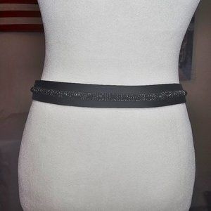 SAKS FIFTH AVENUE Made in Italy Beaded Belt Black Medium Rayon Silk Leather